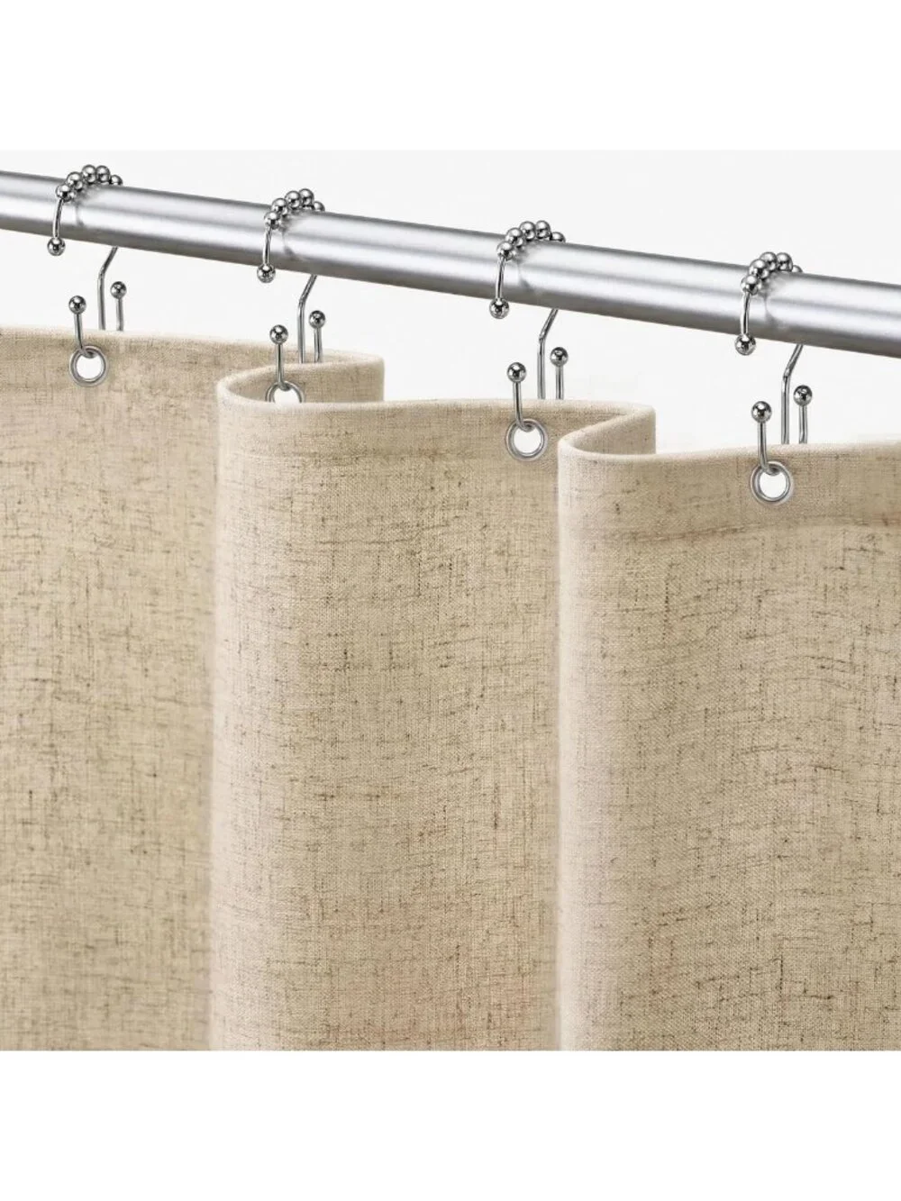 Tan Linen Shower Curtain 72x72 with Double-Sided Hooks - Elegant Home Decor